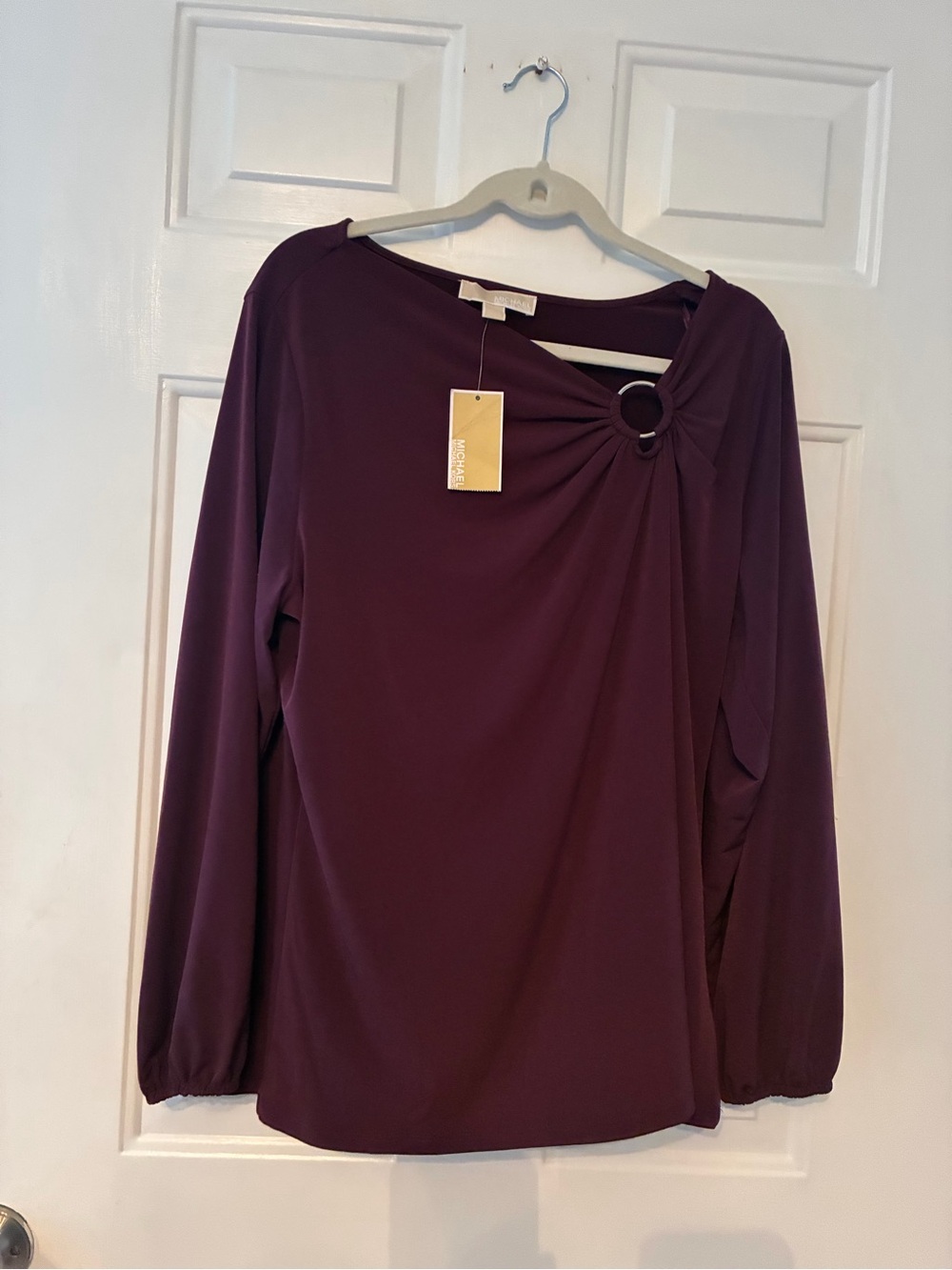 Michael Kors Long-Sleeve Ring-Detail Top - Plum
